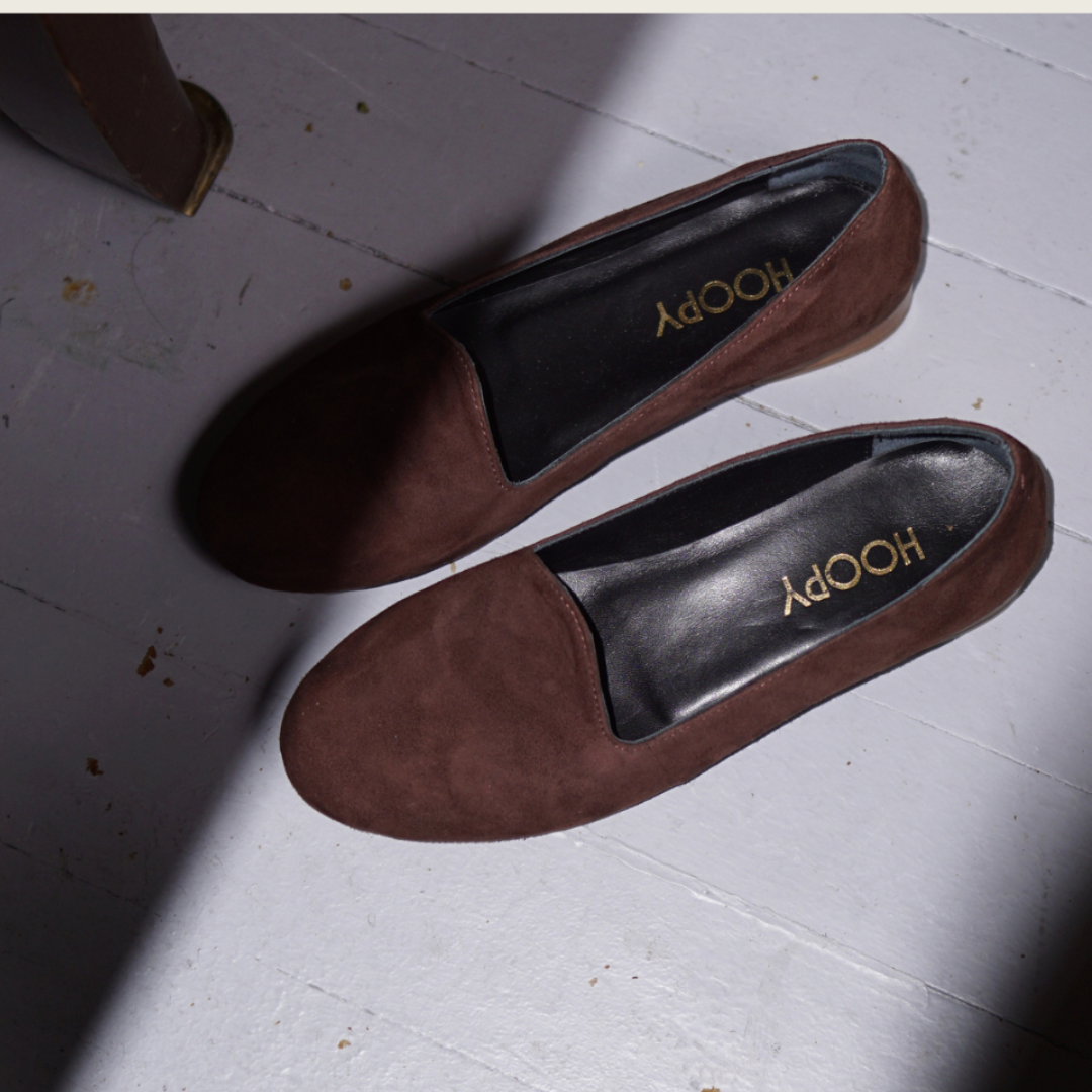 Dark Brown Suede Flat Hoopy